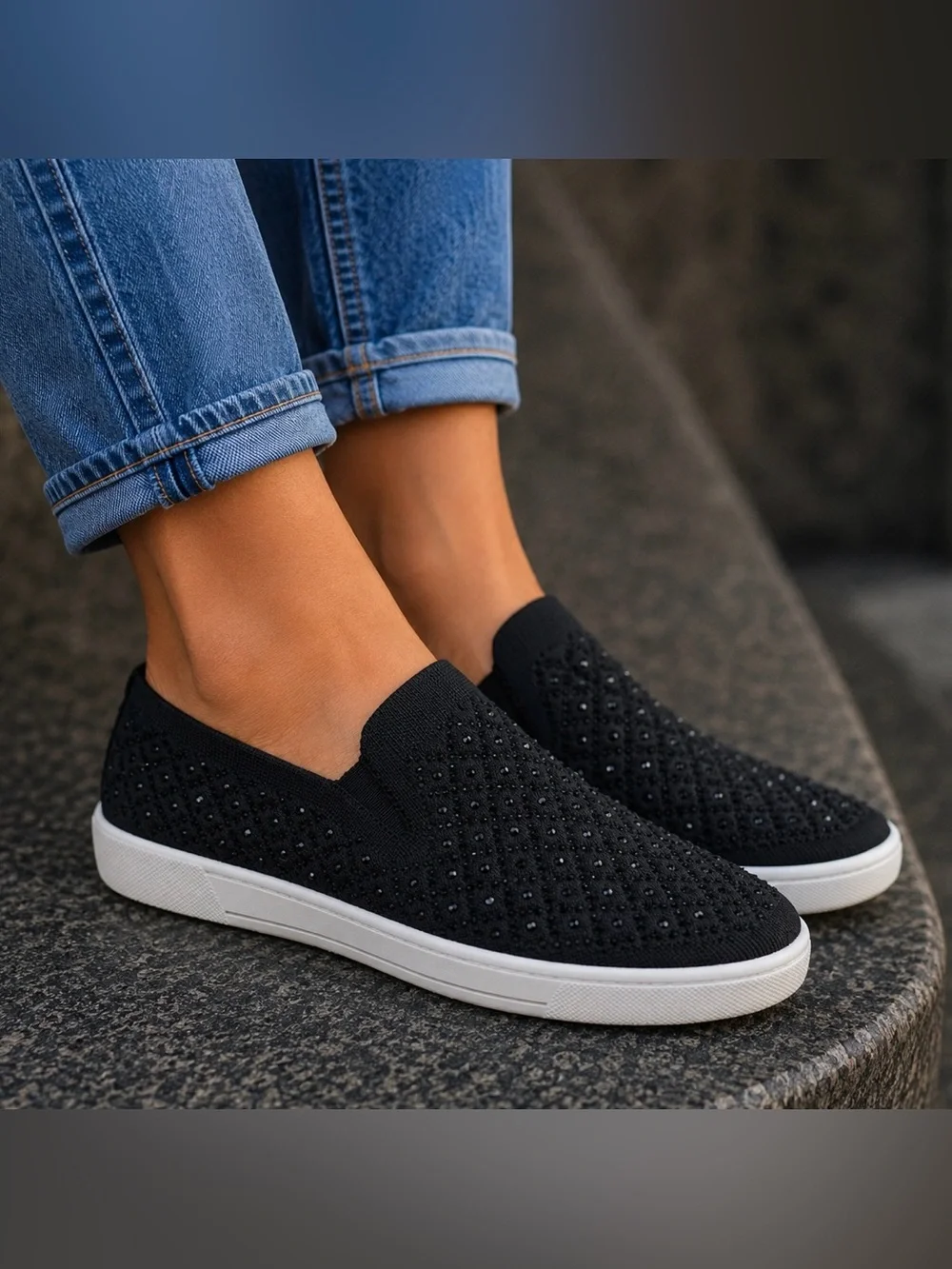 White Mountain Upbringing Womens Black Bling Slip On Sneaker 11 Comfort Shoe Y2K
